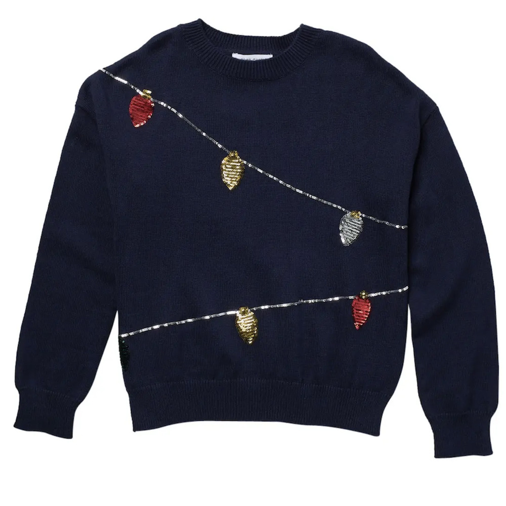 NWT Harper Canyon Girls Navy Lights Sweater Size small Christmas Holiday
